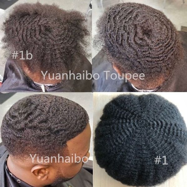 

6mm afro hair full lace toupee indian virgin human hair pieces afro kinky curl hair replacement mens wig shippinng9387974, Black