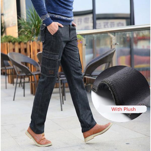 2019 Winter Thermal Warm Flannel Lined Stretch Jeans Mens