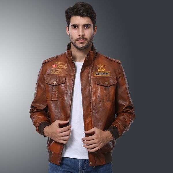 

mens washed vintage pu outerwear stand collar long sleeve zipper jackets fashion streetwear casual slim coats, Black;brown