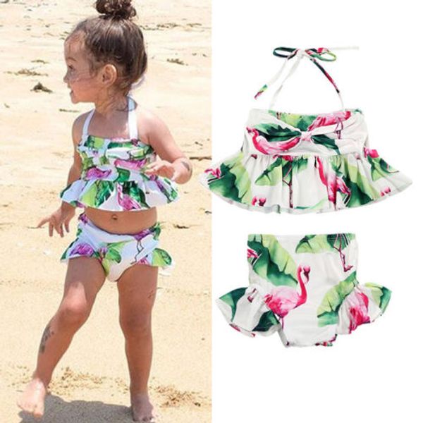 

newborn kid baby girl flamingo floral tankini swimwear halter crop swimsuit bikini set bathing suit
