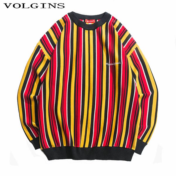 

men's sweaters streetwear stripe o-neck pullover sweater 2021 winter letter embroidery long sleeve for men high quality, White;black