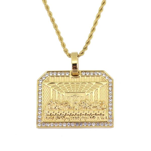 

hip hop The Last Supper diamonds pendant necklaces for men western luxury necklace Stainless steel Cuban chains dog tag Religion jewelry