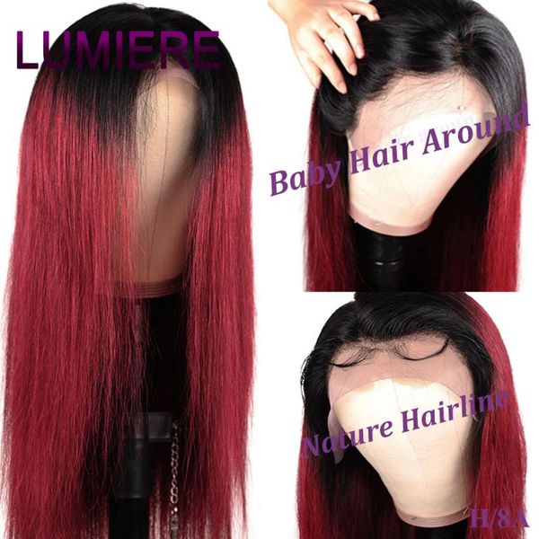 

lumiere 1b/99j 13*4 deep part lace front human hair wigs with baby hair straight pre plucked hairline wig brazilian remy wigs, Black;brown