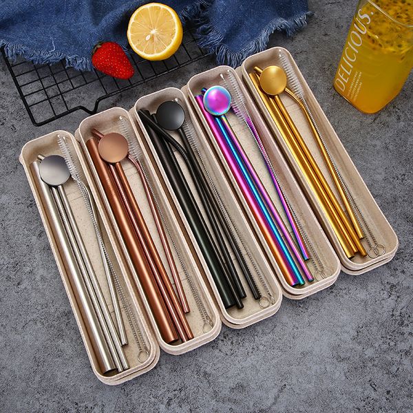 

reusable metal drinking straws stainless steel sturdy bent straight drinks straw with cleaning brush bar party accessory