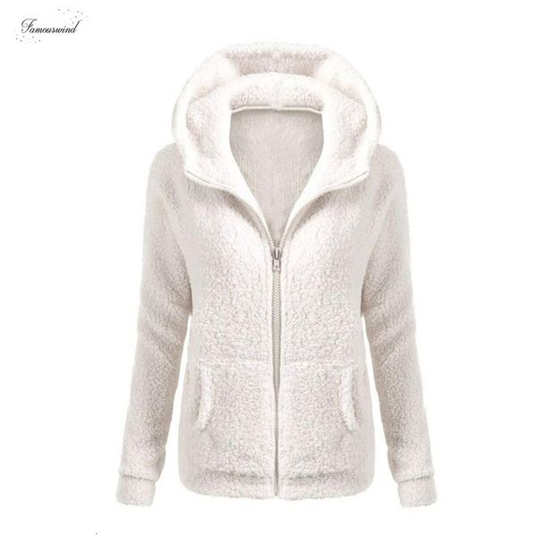 

women solid color coat thicken soft fleece winter autumn warm hooded zipper overcoat female fashion casual outwear coat, Black;brown