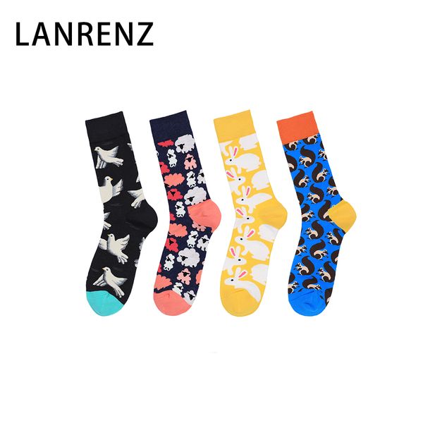 

lanrenz 5 pairs the latest sheep squirrel peace dove happy socks funny fun cotton women's tube socks, Black;white