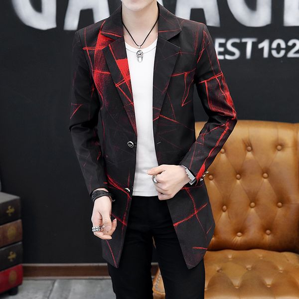 

co 2018 new medium and long suits, male prints, casual and handsome, suits, White;black