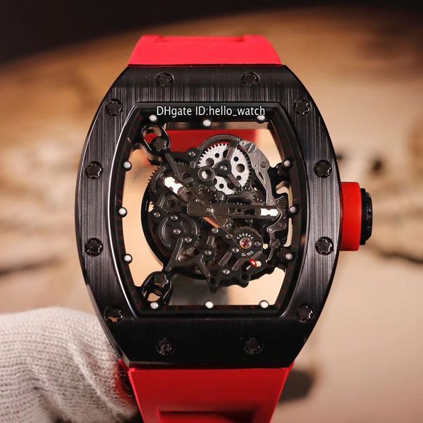 

edition rm055 black nano-ceramic composites case skeleton dial japan miyota automatic mens watch red rubber sport watches hello_watch, Slivery;brown
