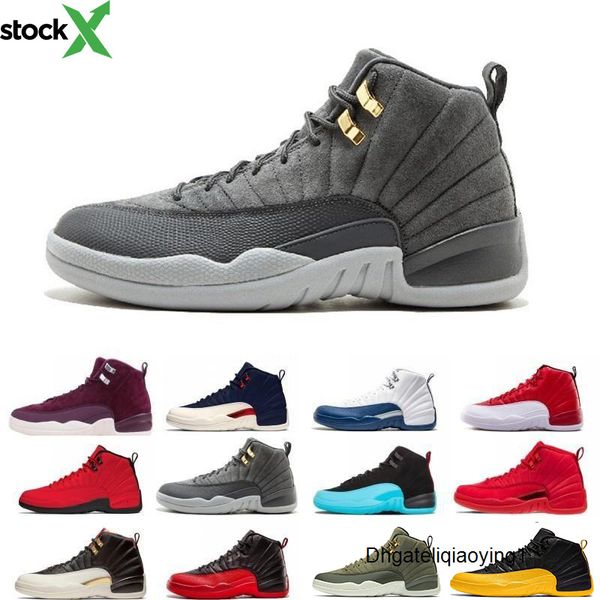 

с коробкой высшего качества утеплить 12 красный 12s колледж военно-морской флот мужчины баскетбольная обувь мичиган крылья мастер черный бел, Black