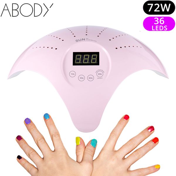 

abody 72w nail lamp uv lamps 36 led ice nail dryer gel polish curing machine all for sun uv manicure 2 two hands nails art div