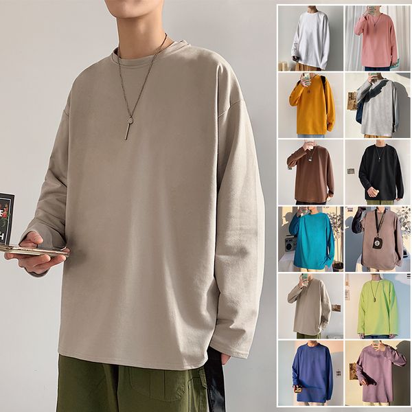 

solid color men white long sleeve t shirts korean hip hop oversized man casual tee men's streetwear t shirts, White;black