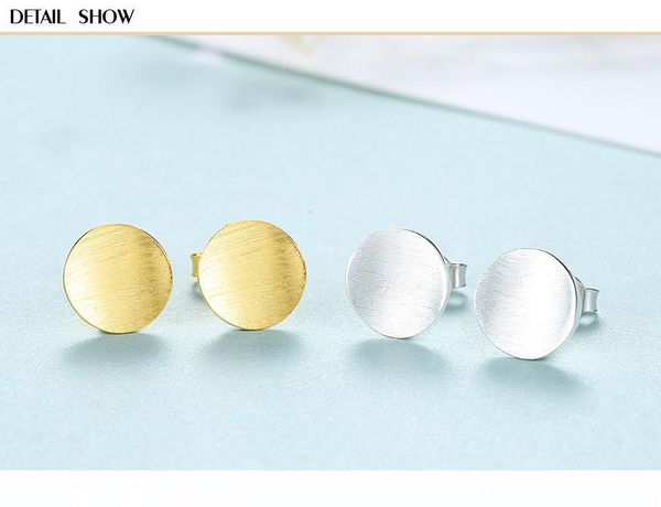

s925 sterling silver stud earrings new round simple female stud earrings lbm86, Golden;silver