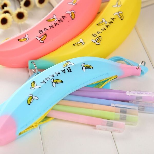 

korean student creative banana scallion pen bag super cute silica gel large capacity pen bag student lovely small wallet