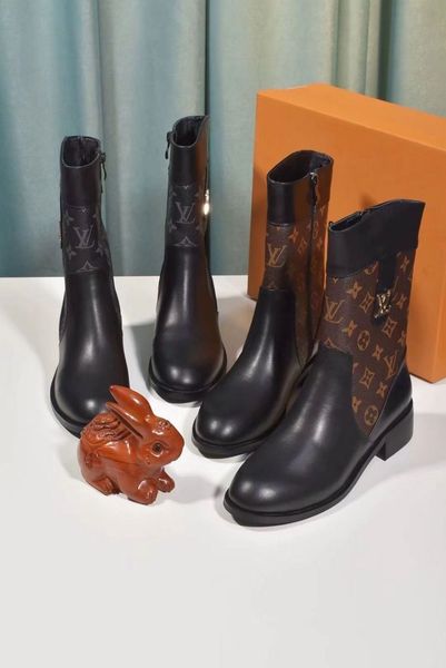 

fashion old flower thick with fashion riding boots high boots leather boots europe and the united kingdom wind tube female autumn and winter, Black