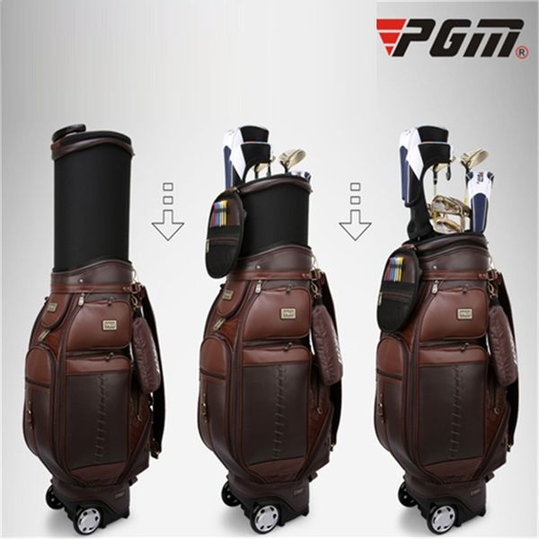 

pgm men's genuine leather waterproof golf standard bag retractable travelling aviation bag golf carry holds 13 clubs d0482