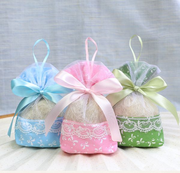 

bowknot cotton gift bag lace sachet empty bag with hanging rope wb930
