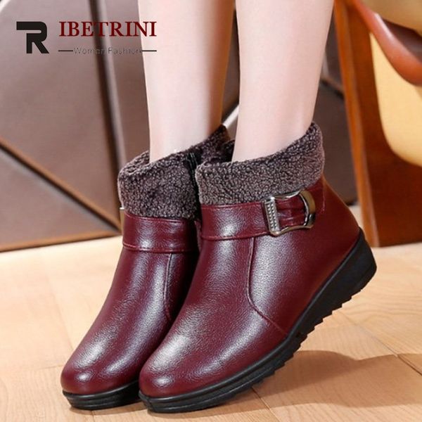 

ribetrini new big size 36-41 ladies wedges snow shoes woman fashion belt buckle winter warm fur ankle boots casual boots women, Black
