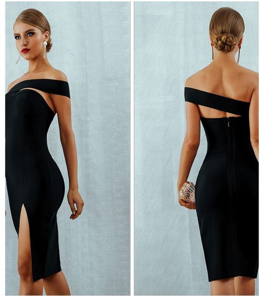 

womens off shoulder tube dress slim solid color split party dress famale designer fashion clothing, White;black