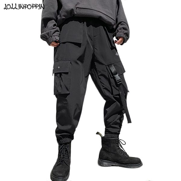 

уличная мужская брюки-карго регулируемая нога открытие 2020 весна пряжка ремень карман мужские повседневные брюки эластичный пояс хип-хоп, Black