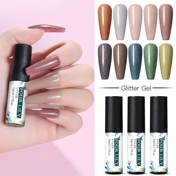 

four lily uv gel nail polish holographic glitter platinum uv nail gel hybrid varnishes semi permanent gellak soak off lacquer, Red;pink