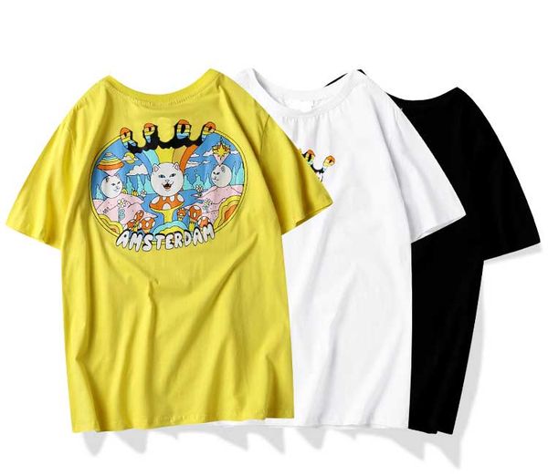 

2020 / ripndips лето новая роскошная футболка европейский американский тренд отличная хлопчатобумажная футболка cat pattern черно-белый желт, White;black