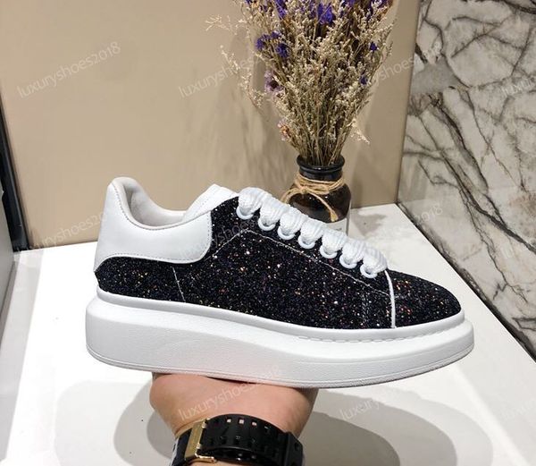 

designer luxury platform classic casual shoes mens womens skateboarding shoes sneakers glitter shinny heelback dress tennis chaussures c13, Black