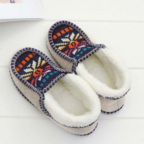

chinese style women knitted slippers winter spring embroidery casual shoes outdoor indoor flat heel plush slipper warm cotton, Black