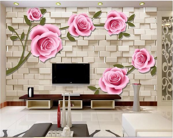 

custom wall stickes p romantic rose brick wall living room tv background wall decoration home decor murals wallpaper for walls 3 d