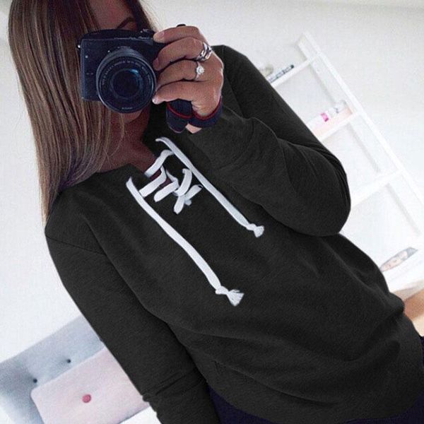 2018 Mode Vrouwen Sweatshirts Slanke Herfst Lange Mouw V-hals Effen Losse Vrouwen Sweatshirt Roze Grijs Zwart Plus Size Dames Hoodies