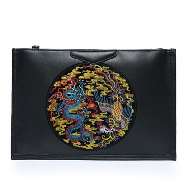 

новый дизайнер ветер мужчины женщины клатч вышивка дракон цветочный узор сумка на плечо молодежный пу кошелек мода уличный плечо messenger