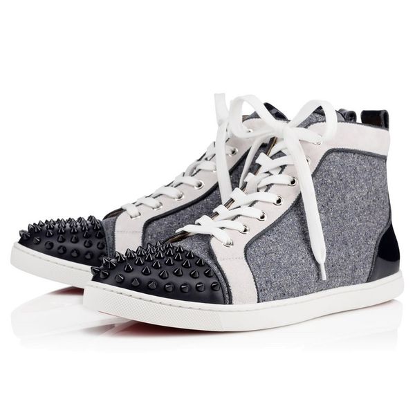 

2017 luxury мужчинам party свадебная обувь red bottom кожа тапки патентный шипы высокое качество вина-красный черный hightop, Black