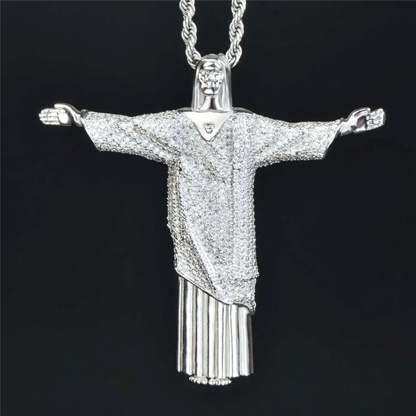 

Hip Hop Iced Out Иисус Христос ожерелье Крест Brass Micro Асфальтовая CZ Золото Серебро покрыл