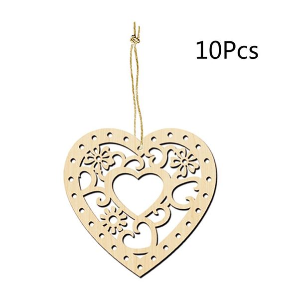 

10pcs diy craved hollow heart-shaped wood chips love wooden art crafts christmas tree hanging wedding ornament decor