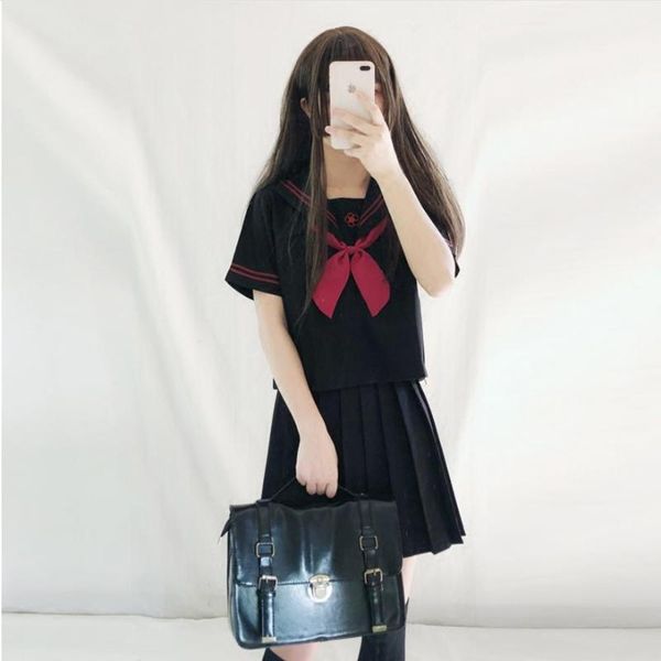 

japan style sailor collar short sleeve women sets 2018 summer new lolita bow mini skirts + 2 pieces sets girl clothes gx760, White