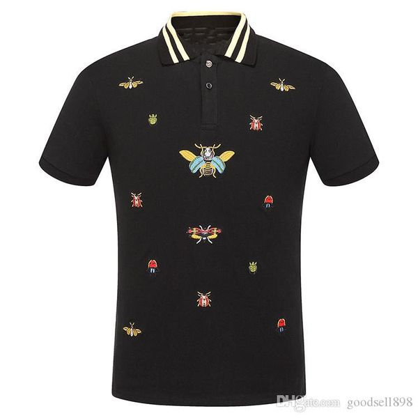

2018 мода новый бренд вышивка рубашка поло мужчины с коротким рукавом повседневные рубашки мужские твердые поло футболка camisa поло с тегам, White;black