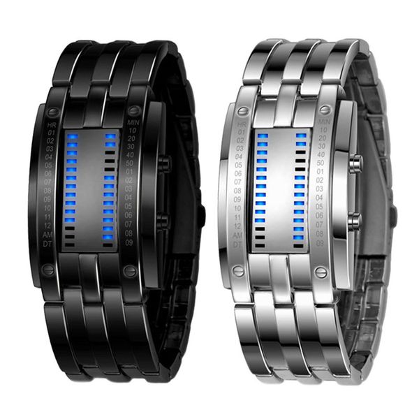 

men's wrist led digital sport watch matrix waterproof binary multi-function fashion gift lxh, Slivery;brown