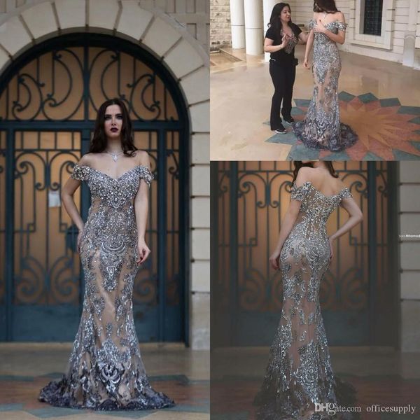 

luxury dubai dresses evening wear 2019 mermaid off the shoulder illusion back major beading sweep train formal long prom dress evening gowns, Black;red