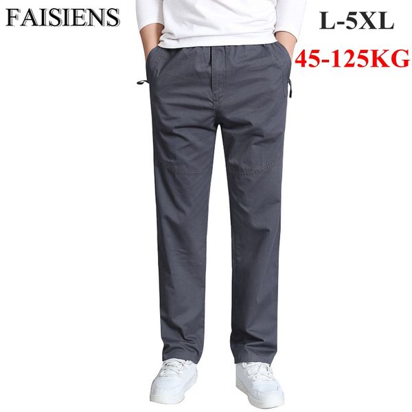 

faisiens men casual pants elastic waist big sizes 2xl 3xl 4xl 5xl solid black gray army green zippered pocket cotton men pants