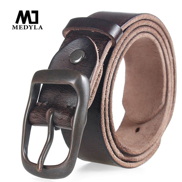 

medyla new retro design cowhide leather belts for men jeans casual pants decorated men's belt width 3.2cm md168, Black;brown