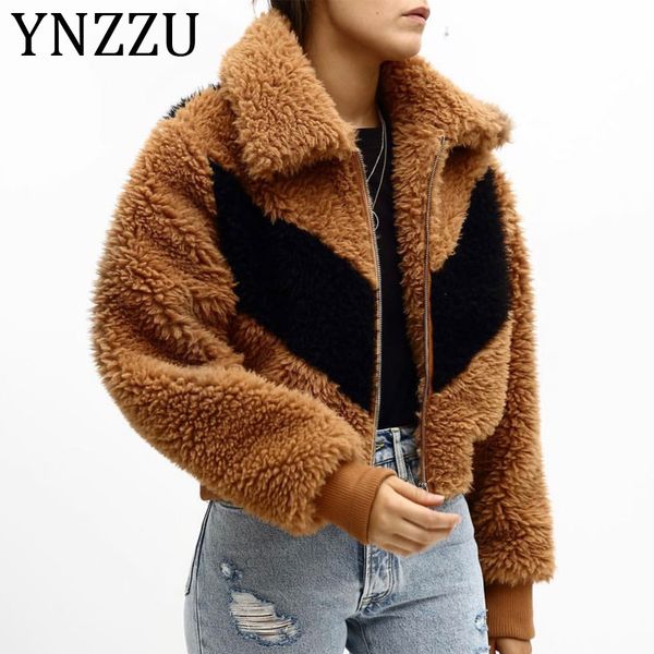 

ynzzu 2019 autumn women faux fur coat casual trendy furry zipper soft thick winter fur jacket streetwear overcoat a1062, Black