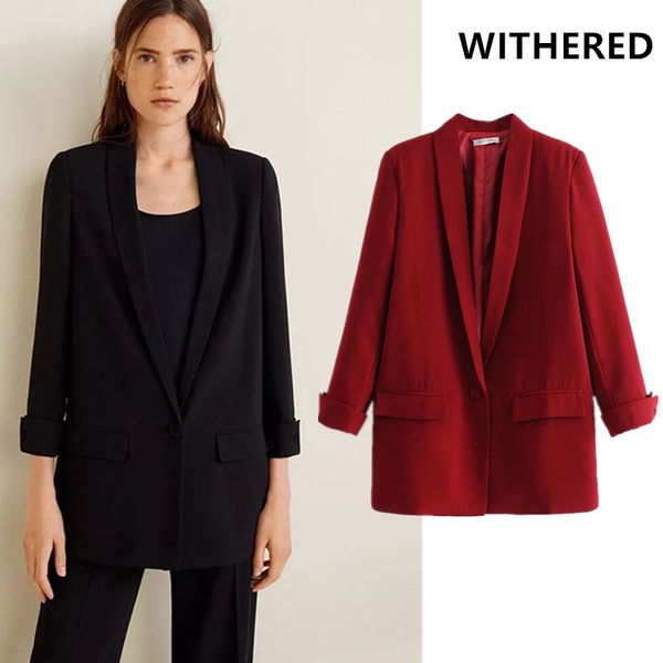

withered england roll up the sleeves solid shawl collar blazer feminino blazer women mujer 2019 women blazers and jackets, White;black