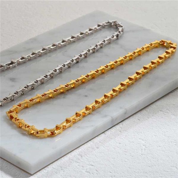 

timeless wonder brass geo t chained choker necklace women jewelry punk gothic designer trendy ins hiphop boho fashion 1437, Golden;silver