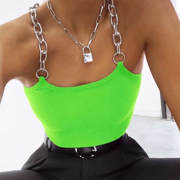 

harajuku neon green metal strap crop tank women backless crop ladies festival streetwear cropped feminino, White