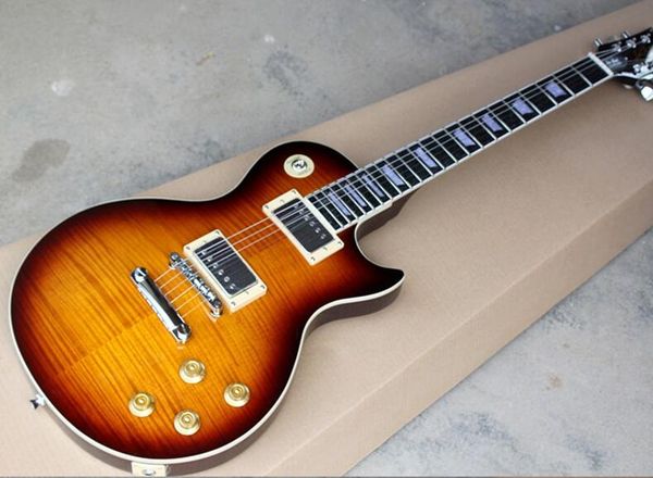 

boutique electric guitar with flame maple veneer,gold nub,offer customized