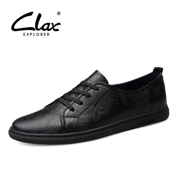 

clax man shoes leather 2019 spring summer men's casual shoe male walking footwear white shoe, Black