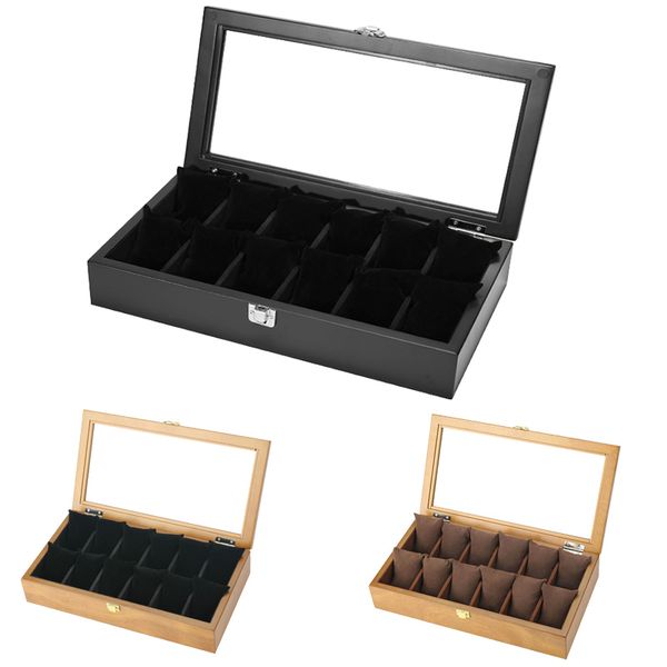 

2019 luxury 12 grids handmade wood watch box wood clock box watch case time for holding, Black;blue