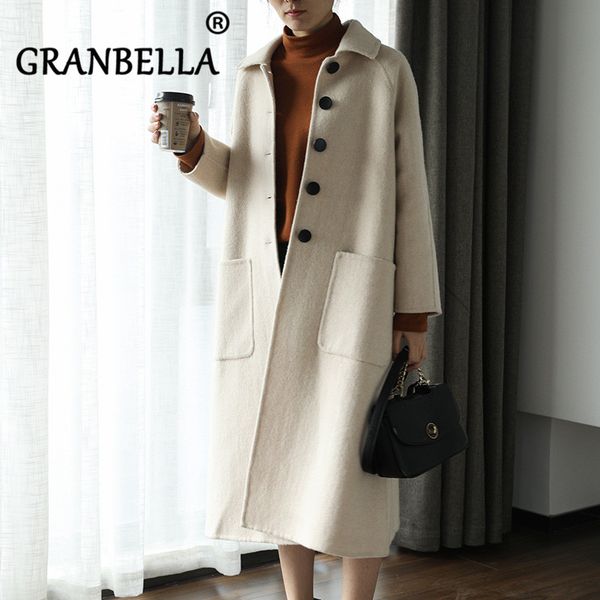 

double-sided cashmere overcoat spring 2019 new 100% wool coat for women winter overcoats wide-waisted blue coats, Black