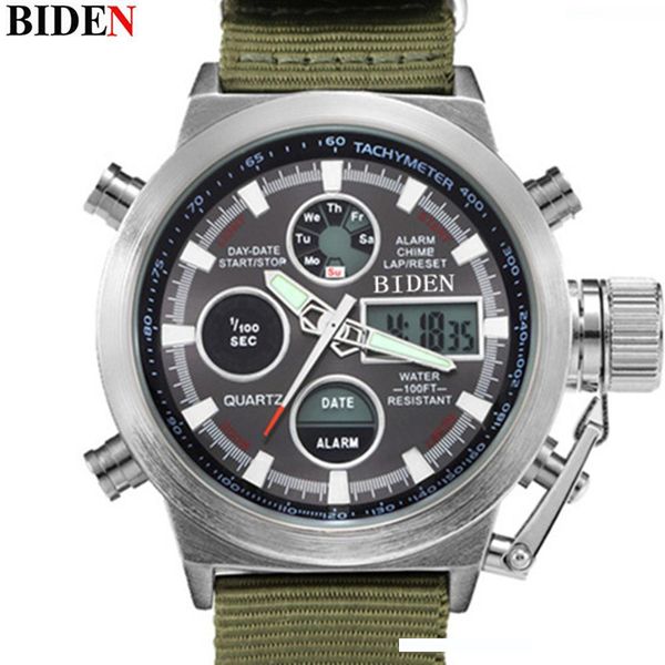 

biden analog digital watches men stainless steel sports men's watches digital waterproof man watch sports, Slivery;brown