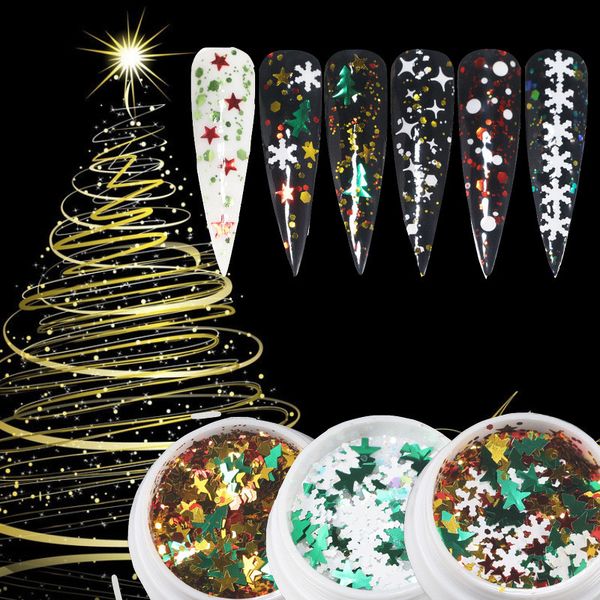 

christmas snow flakes for nail art decoration rainbow color mixed shape christmas tree star nail sticker, Black