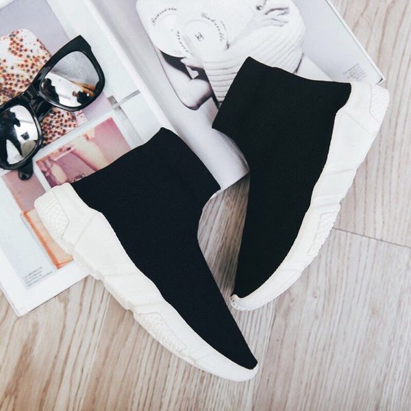 

selling luxury stretch socks shoes 2019 new korean version couple shoes high help thick bottom students fly weaving men's and women&#03, Black